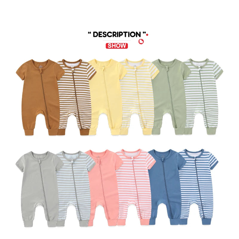 2-Pack Simple Fashion Baby Unisex Jumpsuits Summer Short Sleeve Newborn Boy Girl Zipper Rompers 0-24 Months Infant Clothes