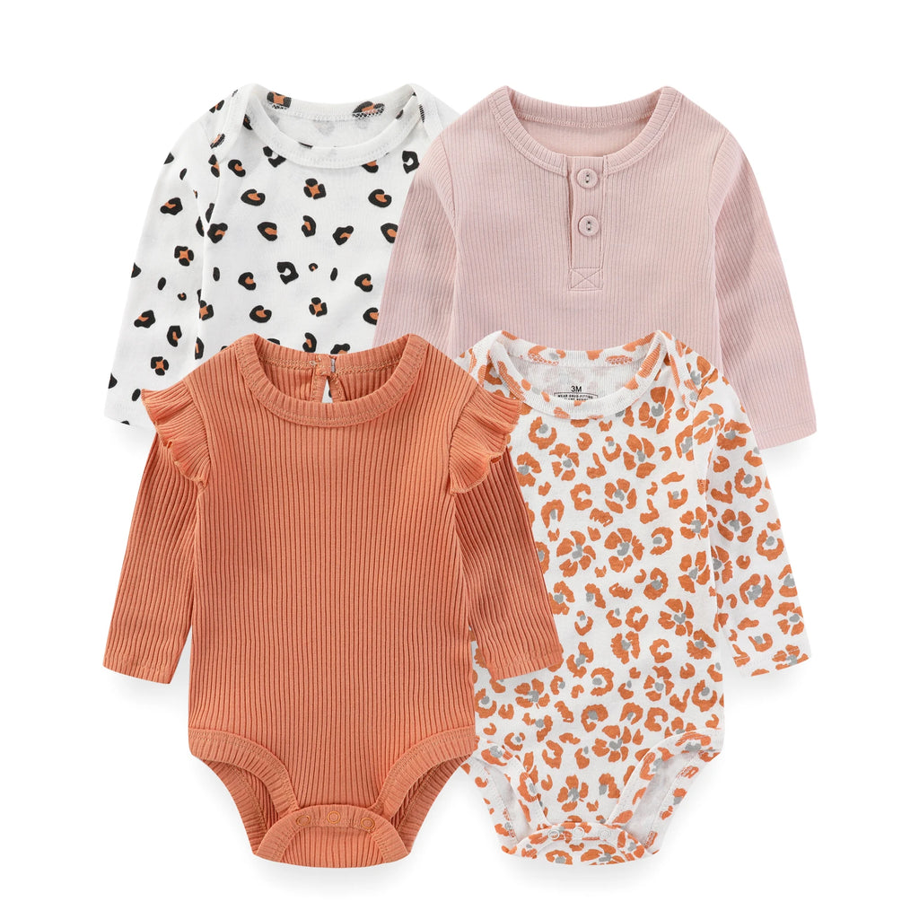 4-Piece Cute Baby Boys Girl Long Sleeve Bodysuits Newborn Onesies 0-12 Months Infant Clothes Four Seasons Bebe Clothing