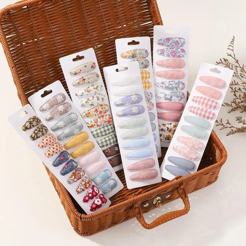 20 Pcs/Set Ins Flower Print Cotton Alloy Bow Hair Snap Clips Set Fabric Chess Baby Clamps Girls Headdress