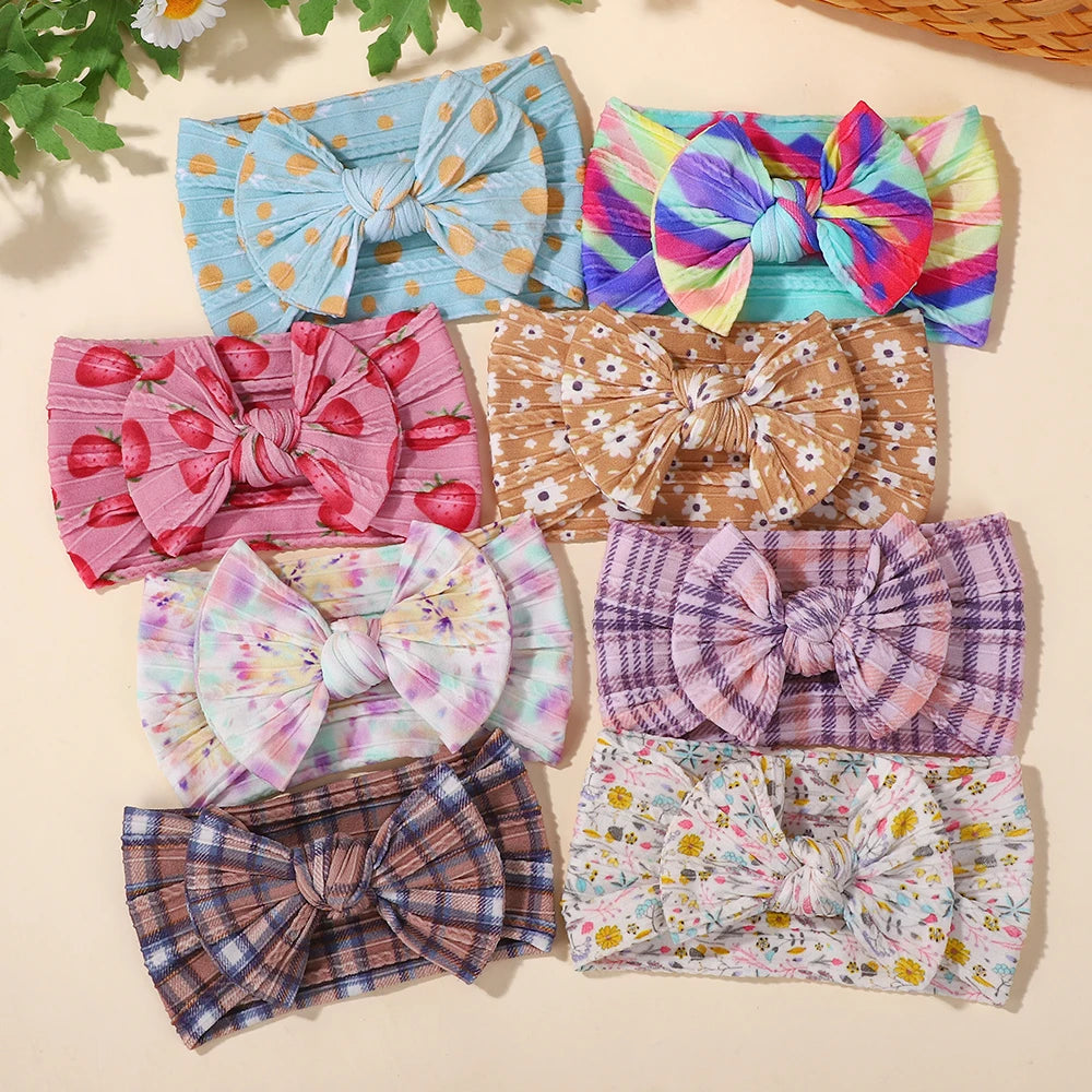 8PCS/lot High Quality Embroidered Nylon Bow Headband with Beautiful Printed Elastic Headband for Infants Toddler Headdress