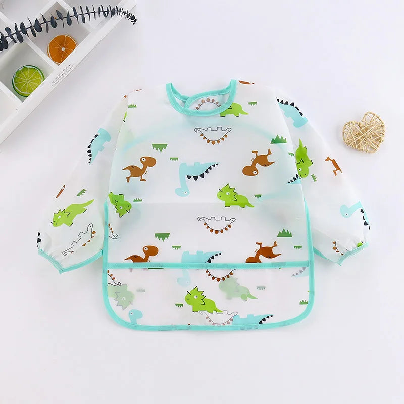 2025New Cute Baby Bibs Children Baby Stuff Toddler Waterproof Long Sleeve Art Smock Feeding Bib Apron for Kids 0-6 Years