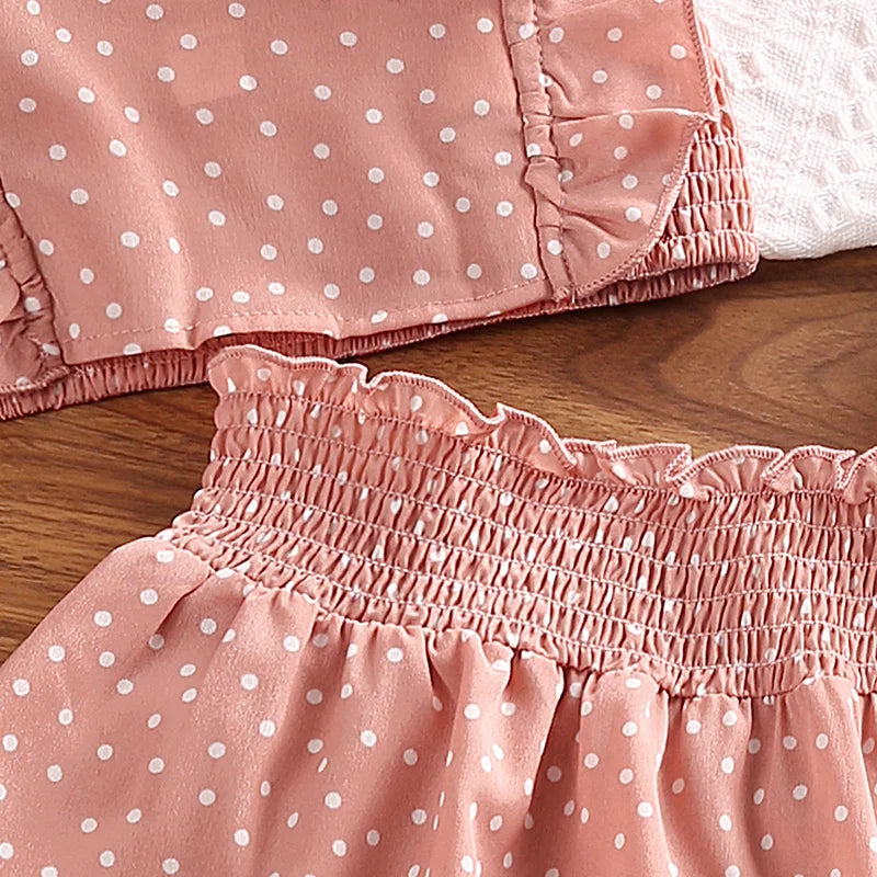 Girls' Clothing Set 5-12T Tri-Color Optional Flying Sleeve Square Collar Vest Top + Lace Skirts  Children Girls Baby Clothes Set
