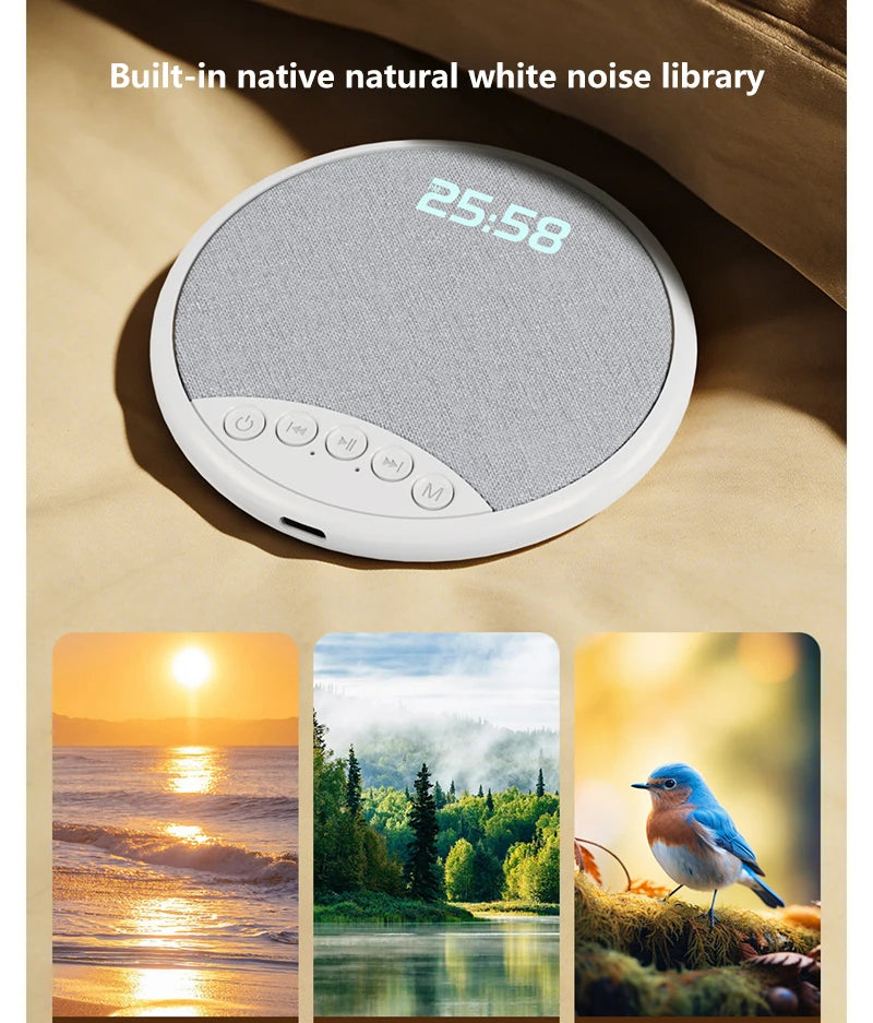 Lenovo Pillow Speaker HiFi Sleep Sound Machine White Noise Bluetooth 5.4 Speaker Digital Alarm Clock Timer Long Battery Life