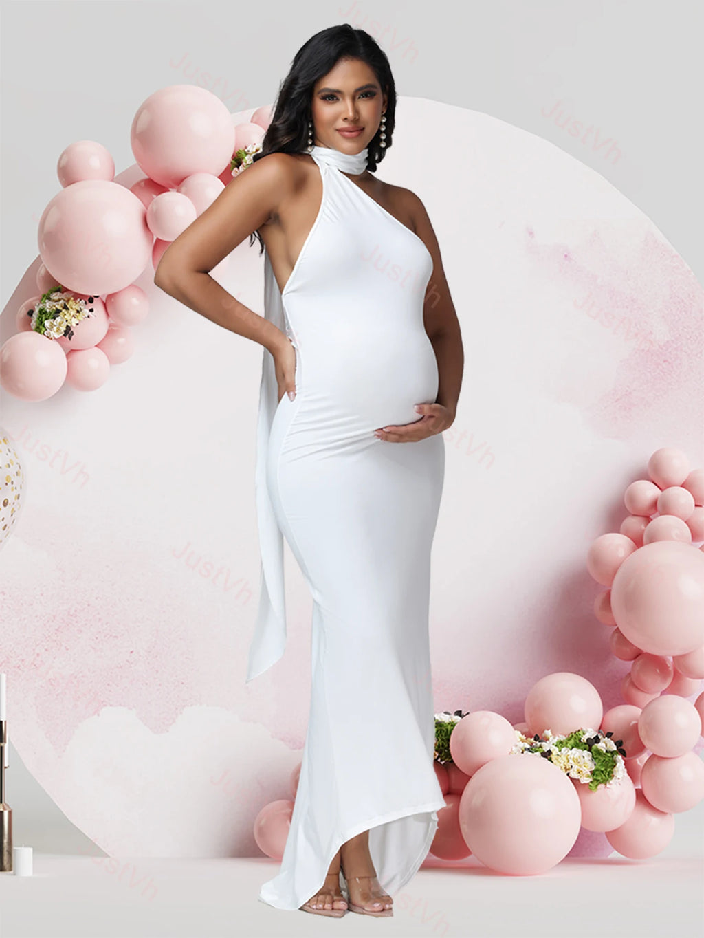 Maternity Backless Sexy Bodycon Sleeveless Long Dress Formal Pregnant Women Gown for Photoshoot Baby Shower