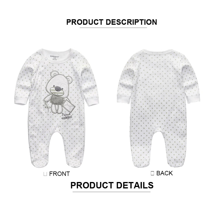 Kiddiezoom Fashion Classic Unisex long Sleeve Causal Baby Boy Girl Rompers Soft 100%Cotton Newborn Clothing
