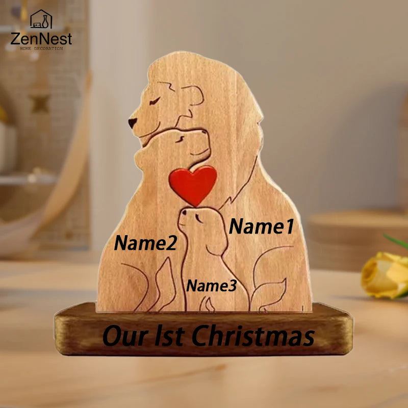 Personalized Wooden Lion Family Puzzle Ornament – Custom Name Family Christmas Decoration