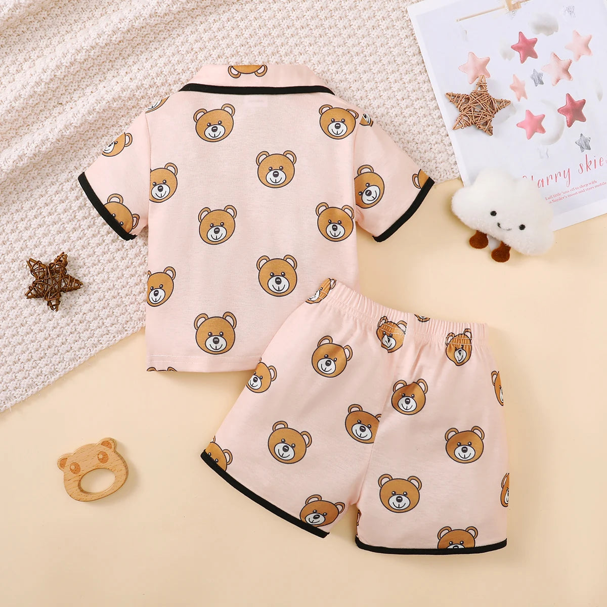 Children's Girls' Cartoon Pajamas Teddy Bear Strawberry print Short sleeved+Shorts 2Pcs/Set 0-3 Years old Cute Baby Girl Pajamas