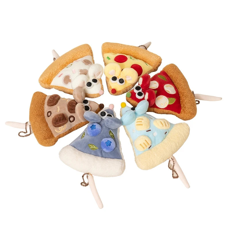 Pizza Mouse Plush Toys Hanging Pendants Creative Pizza Multiple Flavors Adorable Mouse Dolls Gifts For Birthday 14cm Decoration