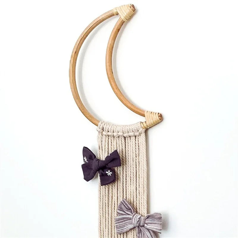 Ns Nordic Rattan Moon Hairpin Storage with Princess Headband Jewelry Organizer Hanging Decoration for Home Room