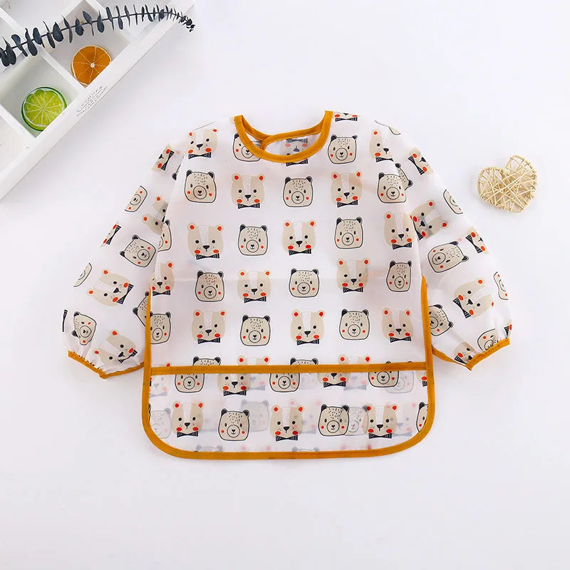 2025New Cute Baby Bibs Children Baby Stuff Toddler Waterproof Long Sleeve Art Smock Feeding Bib Apron for Kids 0-6 Years