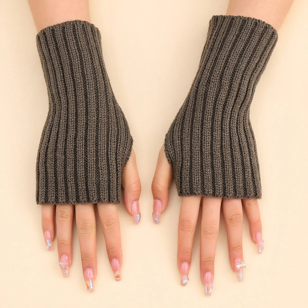 Autumn Winter Fashion Warm Fingerless Solid Color Ribbed Knitted Short Gloves Arm Warmers