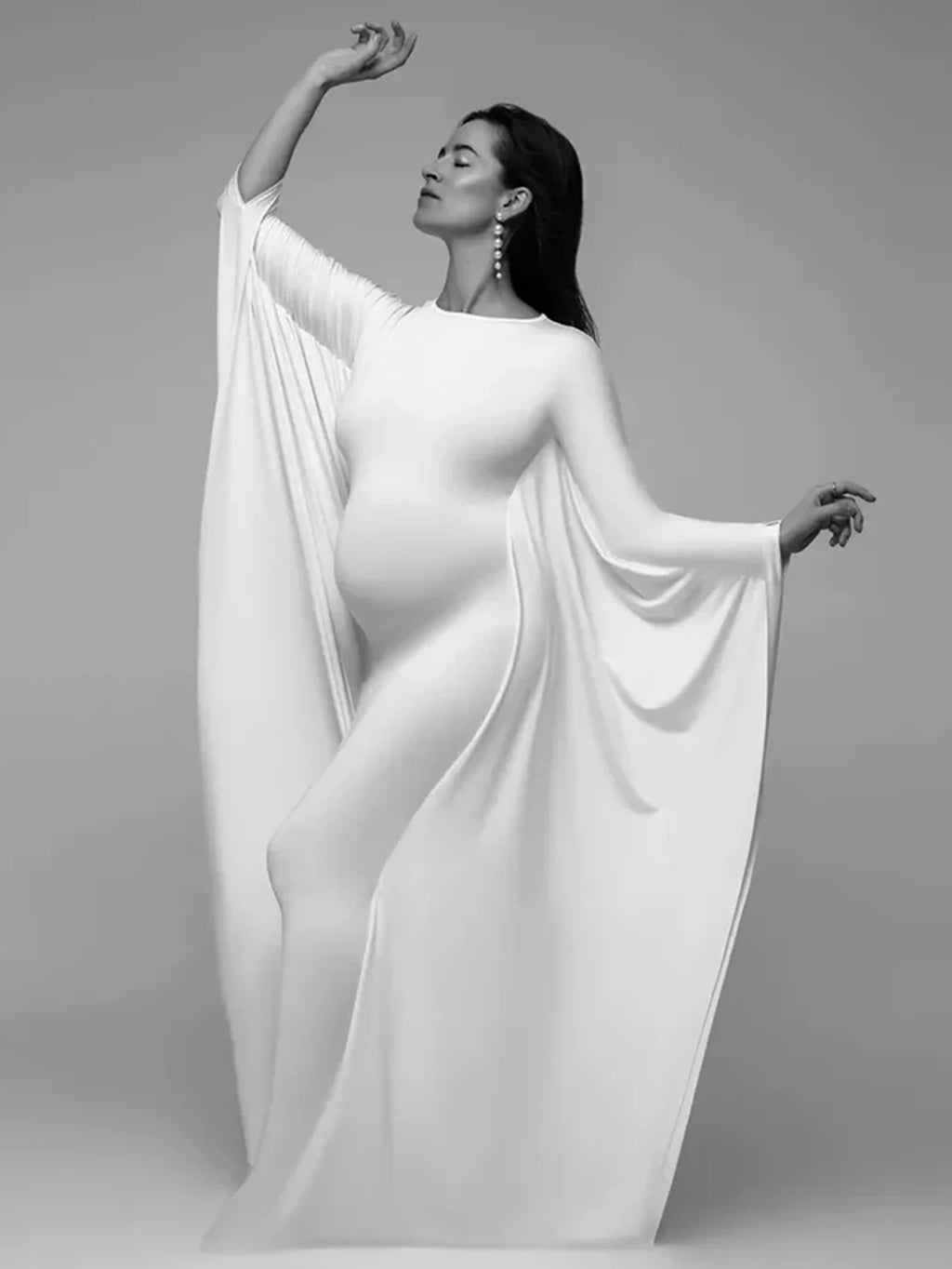 Women Pregnancy Photoshoot Maxi Gown Elegant Batwing Sleeve Bodycon Long Maternity Dress For Photography