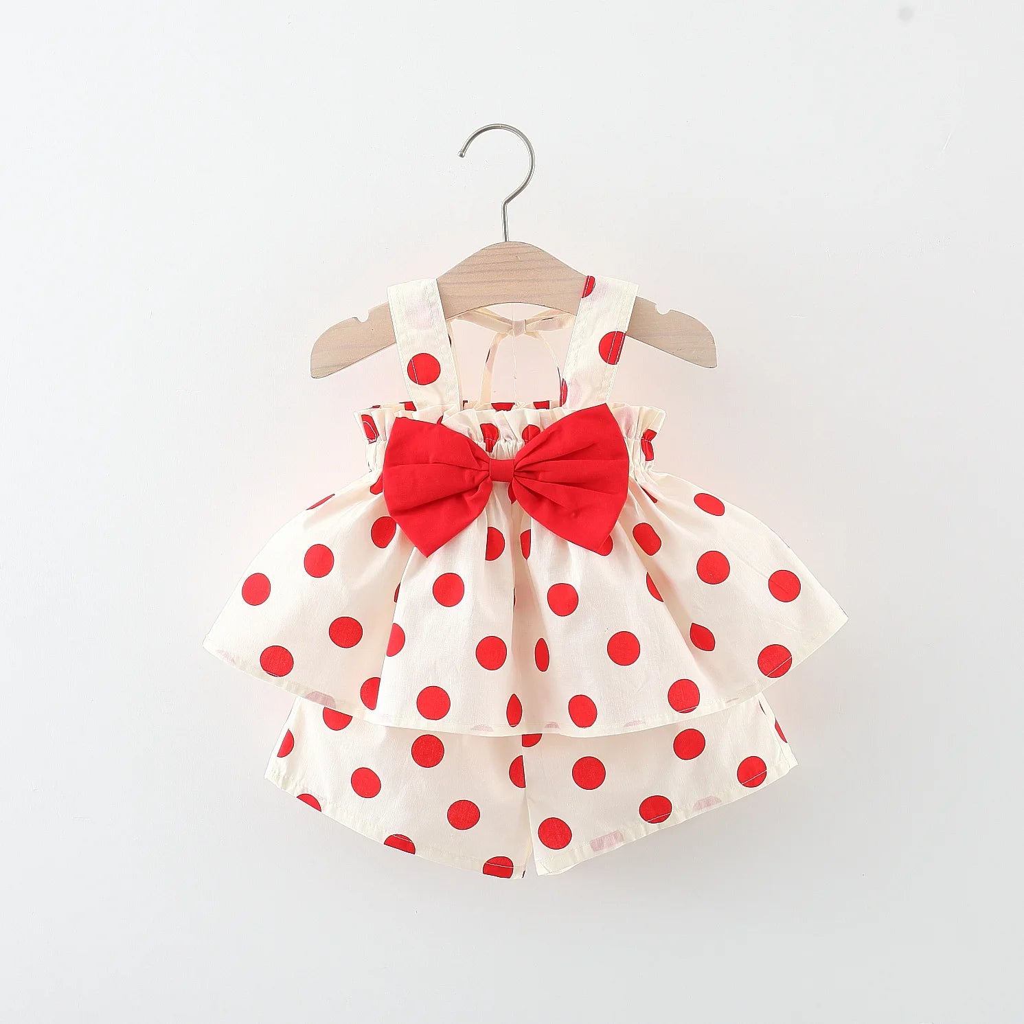 2pc/Set Girls' Outfit Set Summer Polka Dot Bow Blouse And Shorts Baby Girl Clothing Cute Beach Baby Set