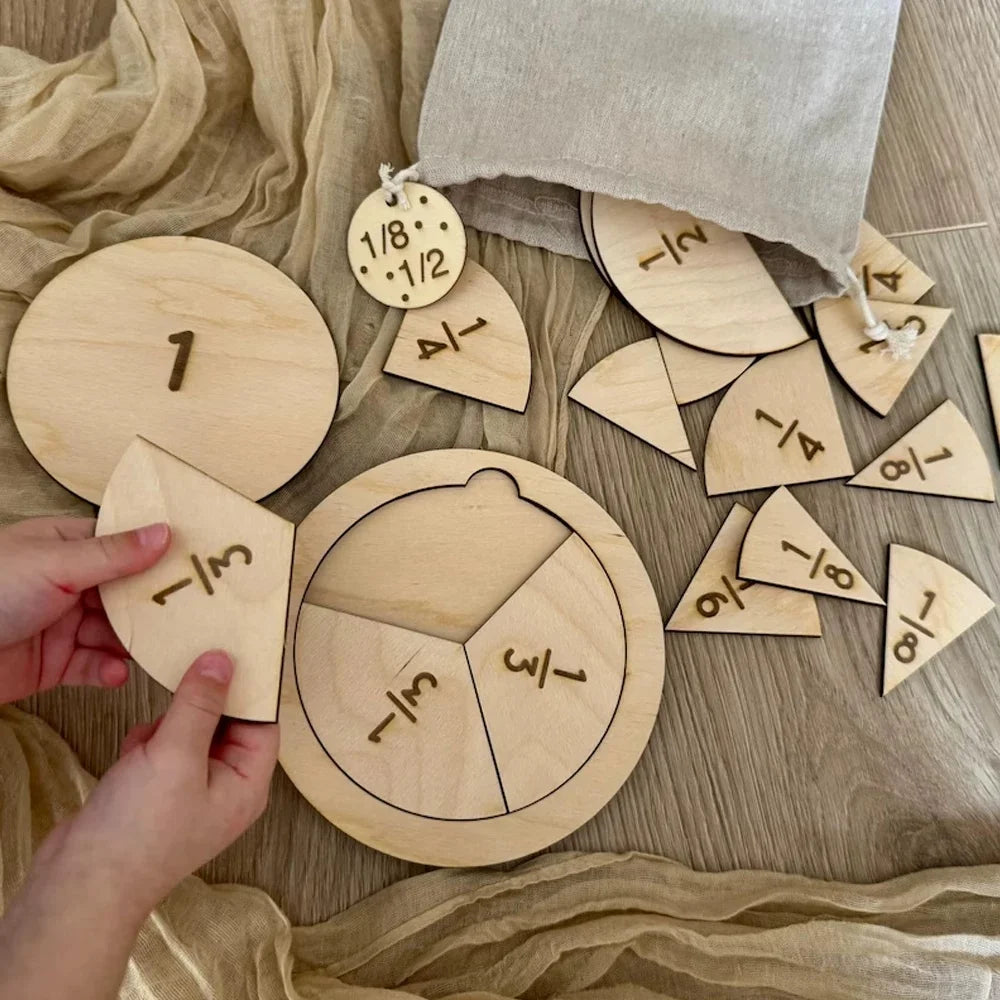 Montessori Wooden Fraction Puzzle Toys Kids Educational Math Learning Board Game Early Learning Fractions Toy Montessori Gift