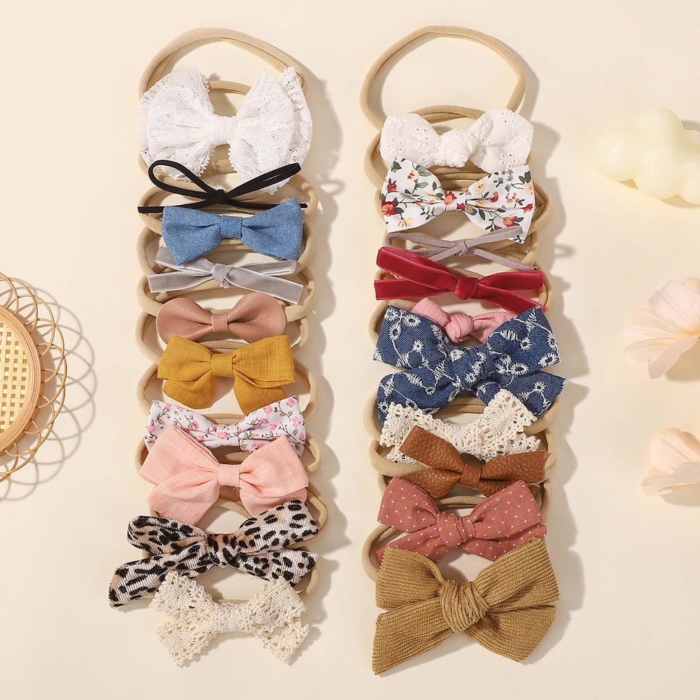 10Pcs Fashion Baby Elastic Hair Band Lovely Colorful PU Cotton Bow Headband Girls Headdress Party Casual Headwear