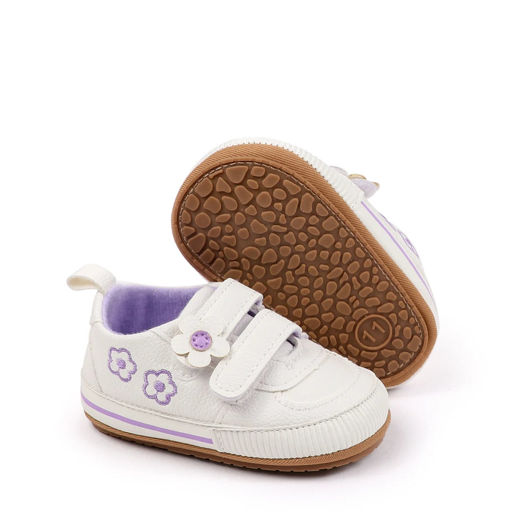 Spring and Autumn New Style Boys' and Girls' Baby Shoes Flower Pattern PU Casual Shoes 0-1 Years Old Learning Walkers Shoes