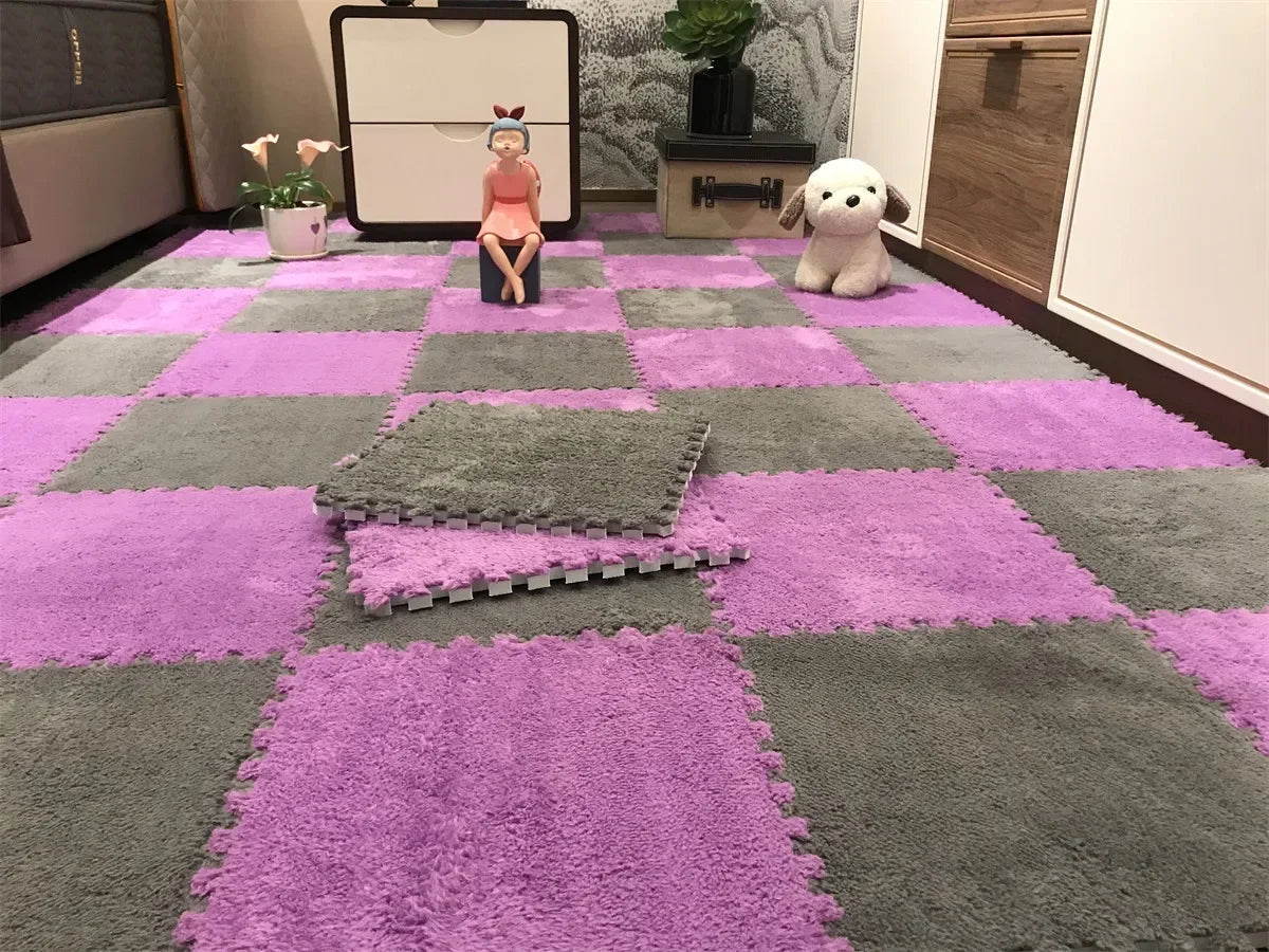 Soft Plush Kids Rug Play Mat 30x30cm Interlocking Puzzle Tiles for Floor Cushion