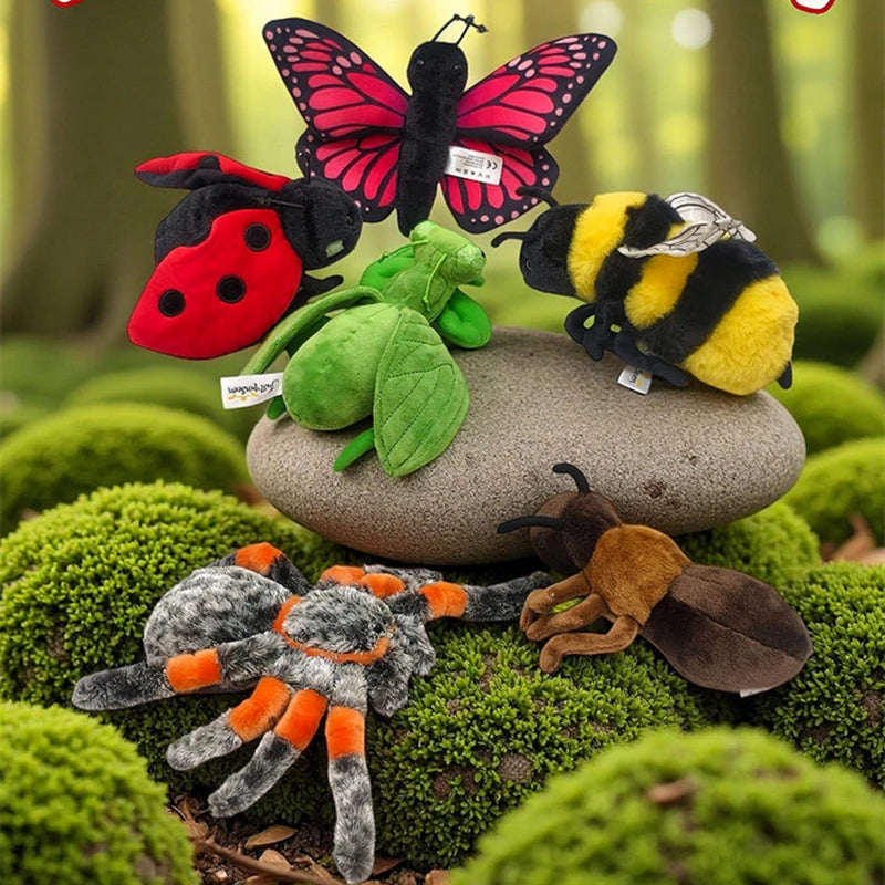 Wholesale 1pcs 6 Kinds Of Insects Plush Toys Lifelike Butterfly Ant Bee Ladybug Mantis Spider Funny Simulated Insect Model Doll