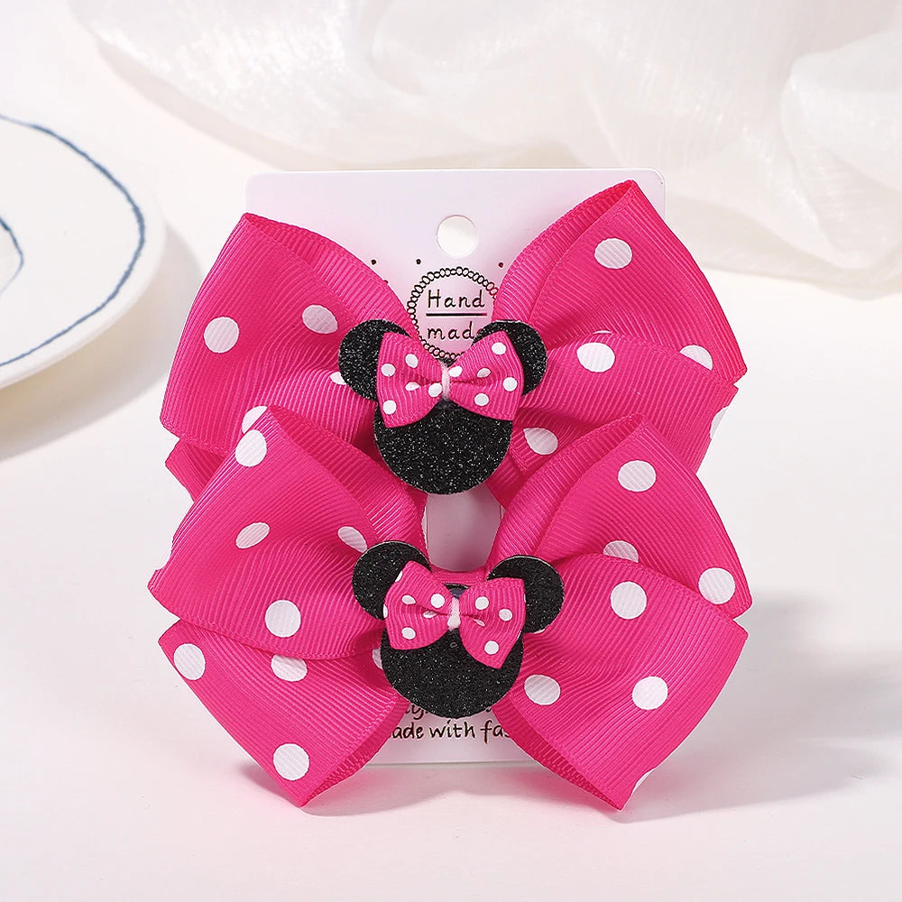 3.9 Inch Big Bows Hair Clips For Little Girls Cartoon Polka Dot Headdresses Set 2Pcs Lot