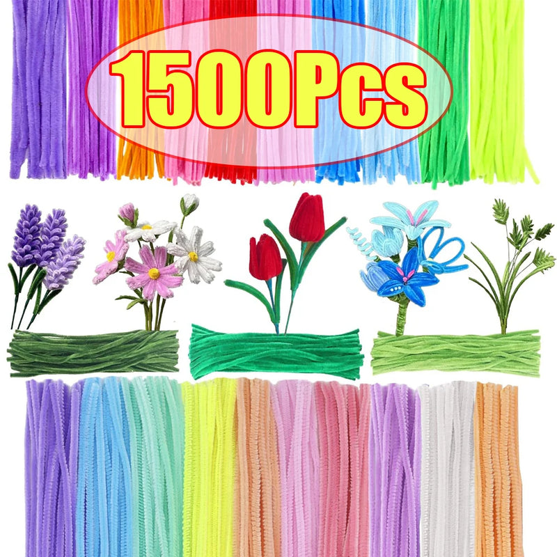 100-1500Pcs Colorful Chenille Stems DIY Strips Twist Bar Wire Handcraft Twisting Decorations Pipe Cleaners Plush Craft Supplies