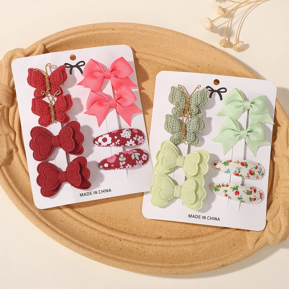 8Pcs/set Boutique Children's Hair Clip Hair Accessory Set Gift Knitted Butterfly Bangs Hairpin Ribbon Bows Hairgripes