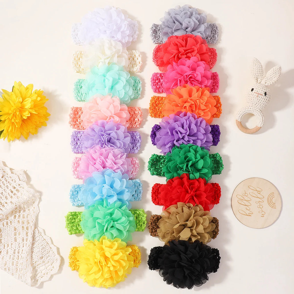 9Pcs/set 0-3Y Headbands Chiffon Flower Soft Strecth Hair Band Handmade for Baby Newborns Head Tie Infants Babe Hair Accessories