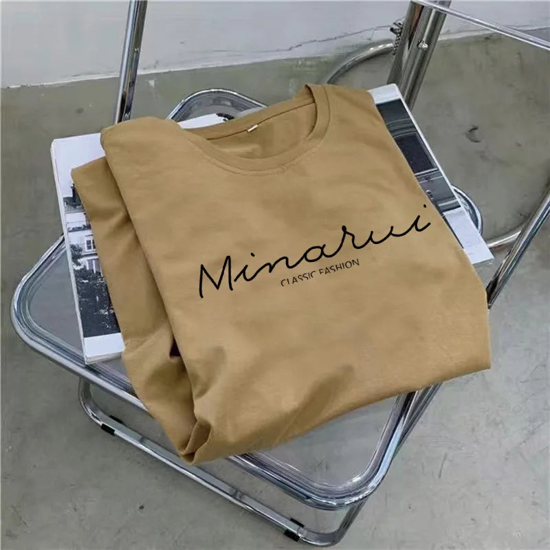Korean Style Maternity Dress Loose Fit Short Sleeve Letter Print Casual Available White Black Grey Khaki Sizes M To 3XL