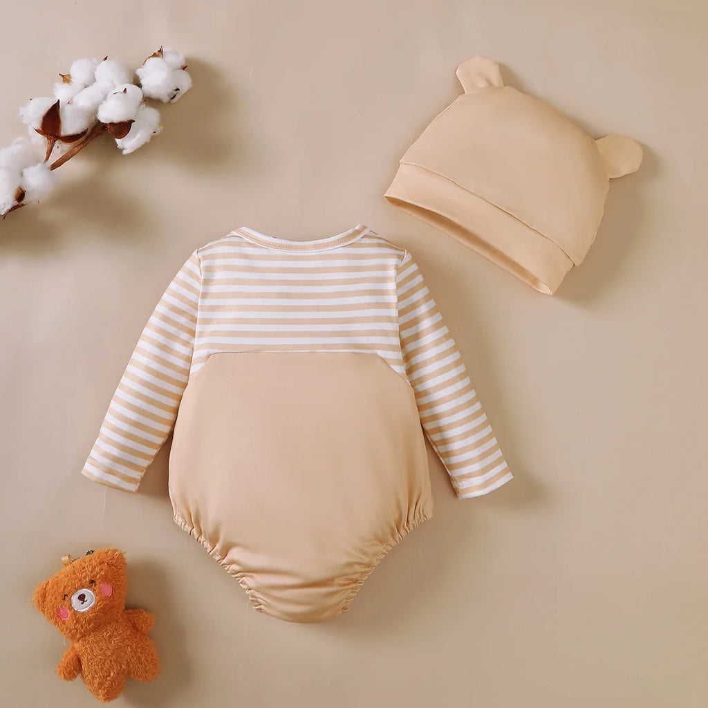 2Pcs Newborn Baby boy Bodysuit Little bear Pattern Long sleeved Bodysuit+Hat Set 0-18 Months Baby boy Spring Autumn Bodysuit