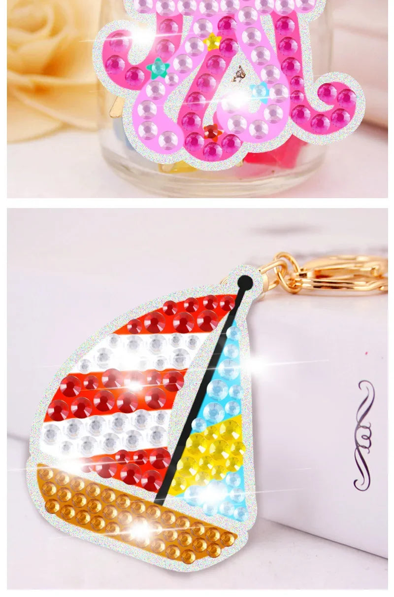 15 Piece Diamond Painting Handicraft Set for Children's Handmade DIY Mermaid Animal Keychain as a Gift for Children's