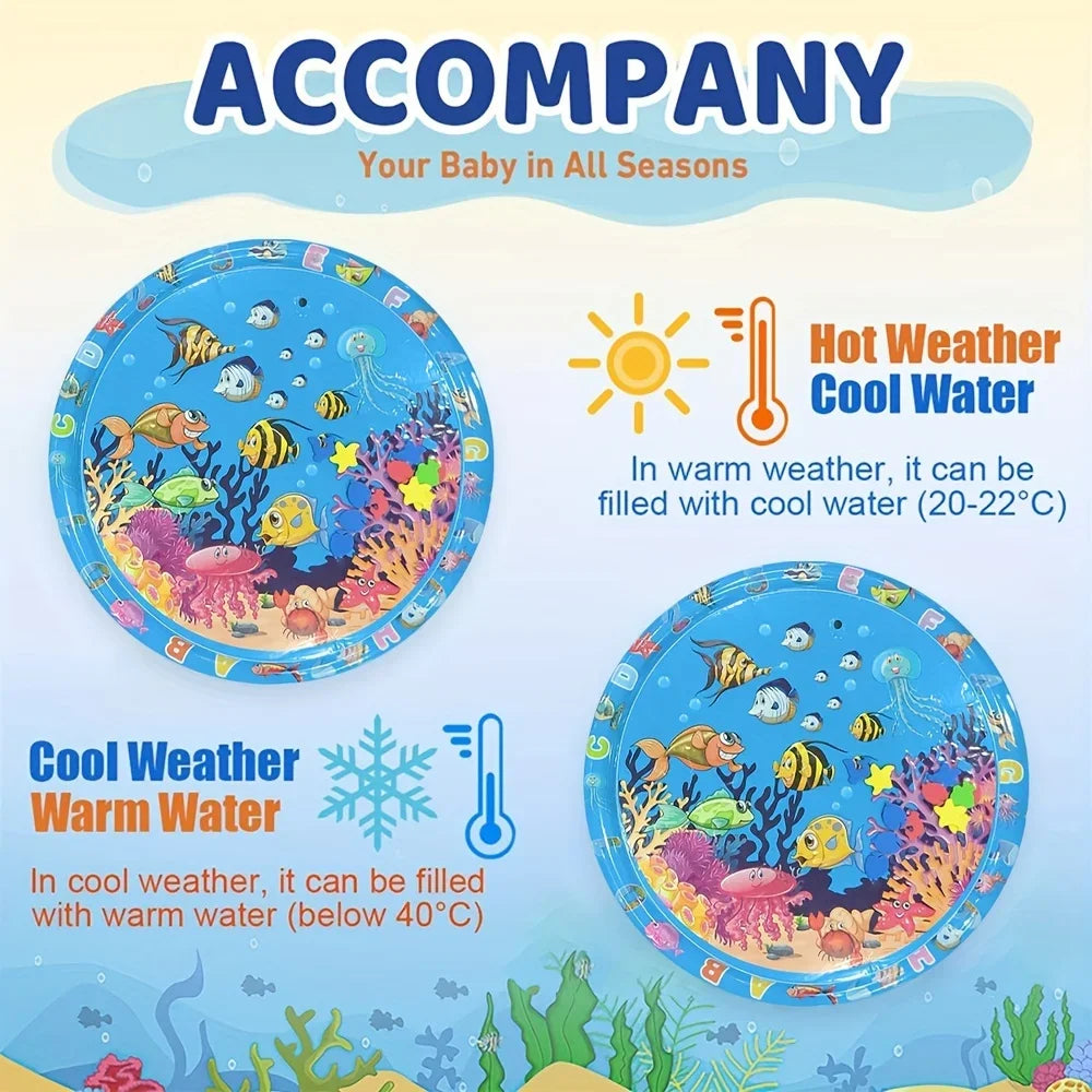 90cm/35.43inch Circular Clownfish Inflatable PVC Baby Playing Water Mat Toddler Pad Kids Early Education Tummy Time Activity Toy