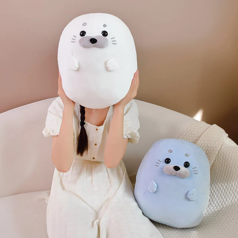 New Adorbale Furry Plush Seal Plush Toy Stuffed Down Cotton Fat Round Animal Sea Lion Doll Sleep Pillow Cushion Kawaii Gifts