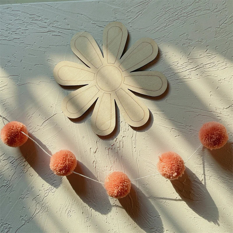 Farmhouse Yarn Ball Spring Wreath - White and Pink Felt Banner.