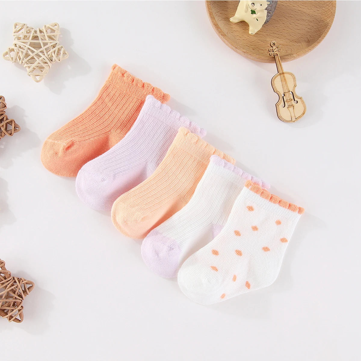 Kiddiezoom Baby Socks Keeps Feet Warm 5-Pair Set Four Seasons For Newborn 0-12 Months 100 Percent Cotton