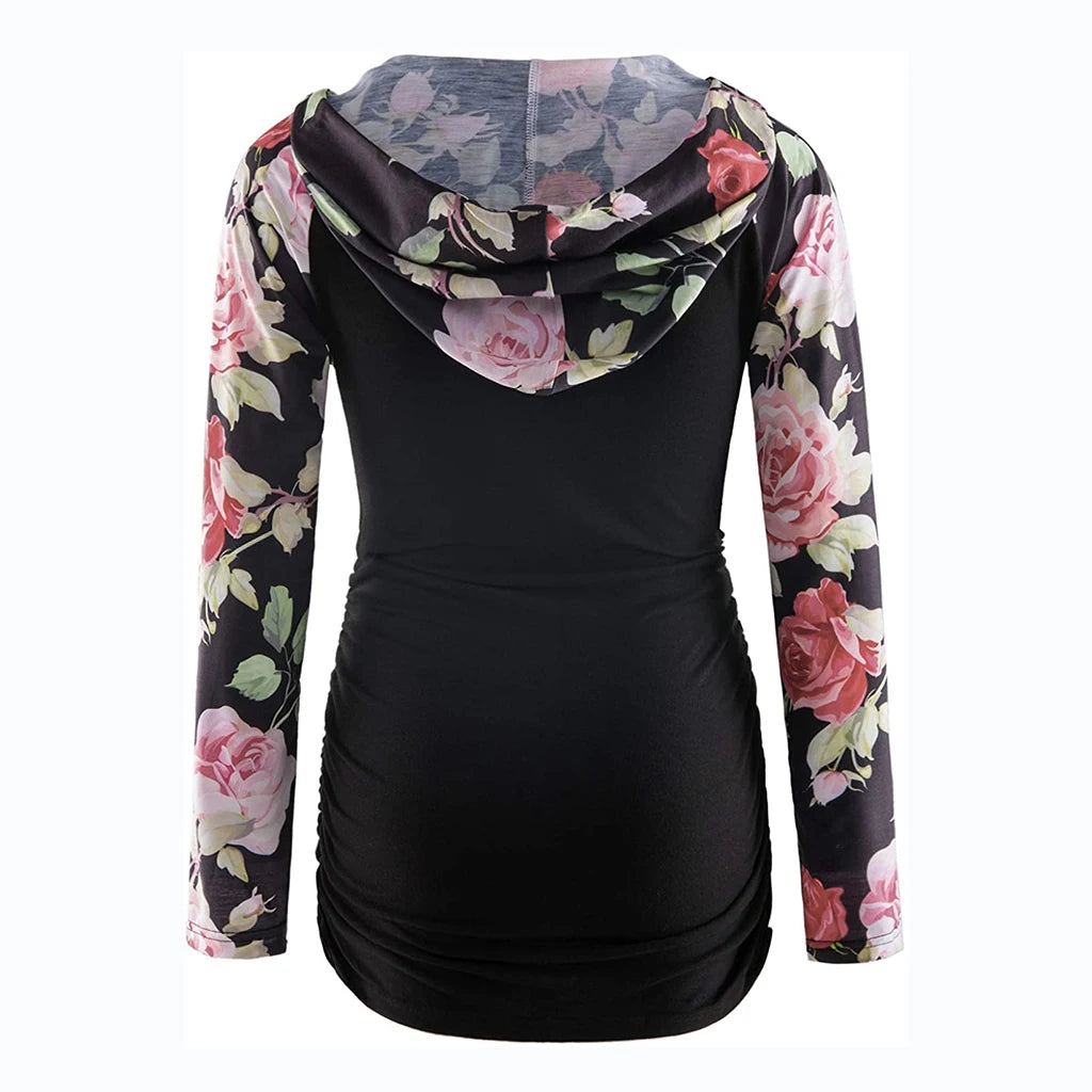 Women Maternity Hoodies Striped Print Long Sleeve V-neck Hoodie Sweatshirts Top Mom Pregnant Nursing Autumn And Winter Clothes