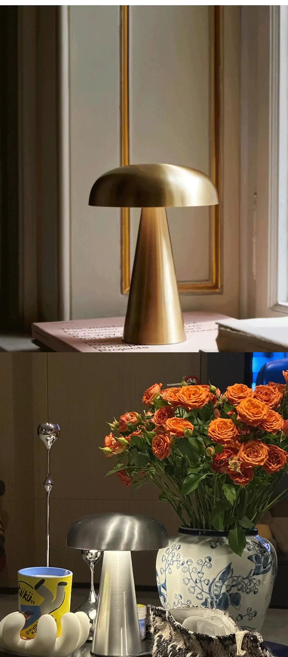 Retro Mushroom LED Table Lamp Touch Sensor Rechargeable Bedside Reading Light for Bedroom Restaurant Bar Decor