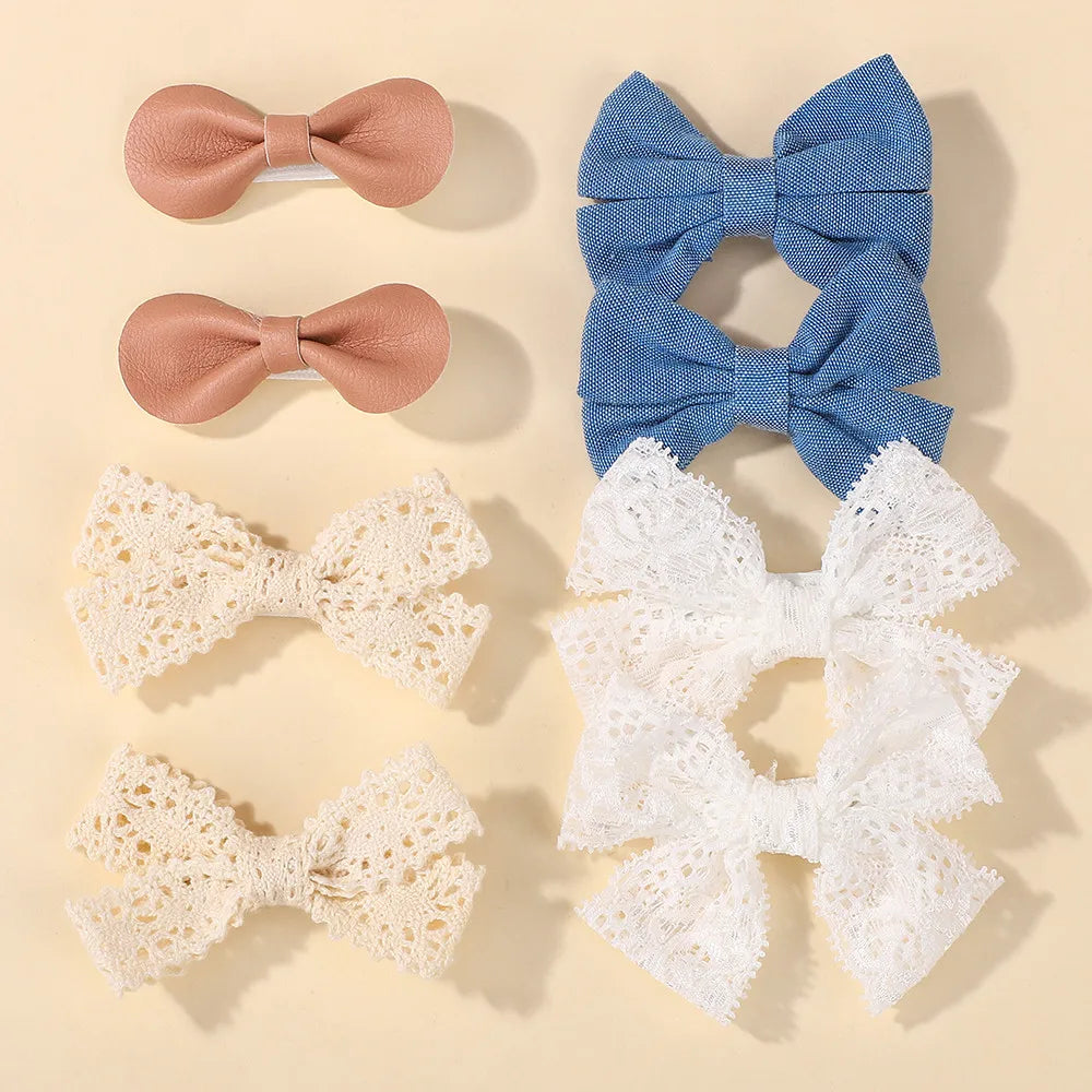 Sweet Lace Printed Bowknot Hair Clips Set 8 Pieces For Girls Handmade Hair Accessories