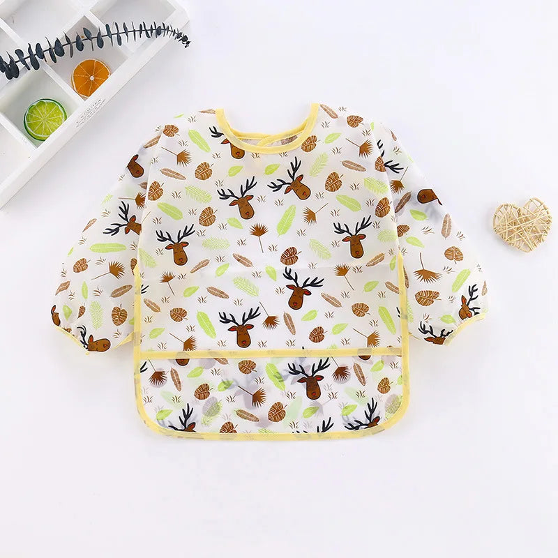 2025New Cute Baby Bibs Children Baby Stuff Toddler Waterproof Long Sleeve Art Smock Feeding Bib Apron for Kids 0-6 Years