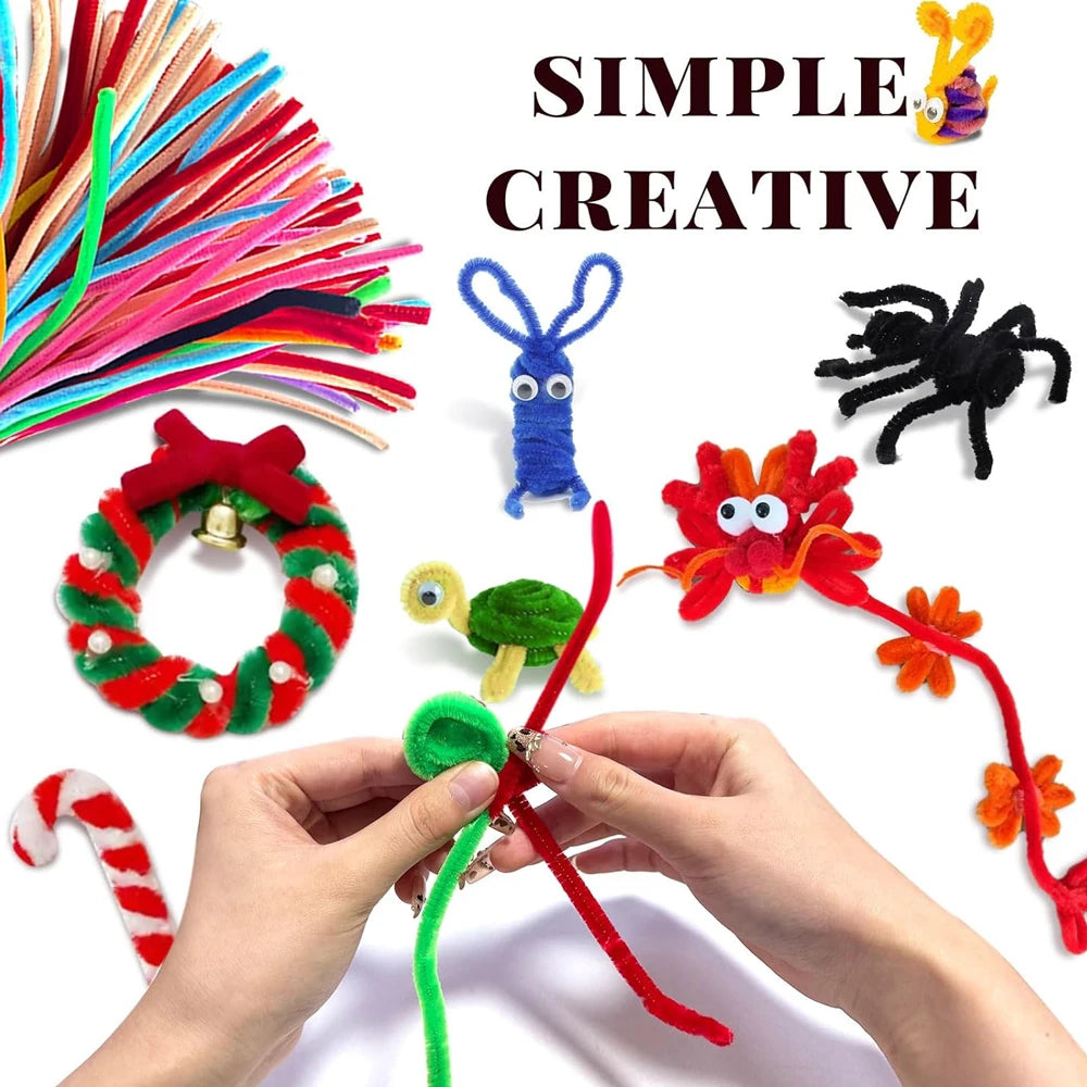 100-1500Pcs Plush Multicolor Chenille Stems Pipe Cleaners For Kids Diy Arts And Crafts