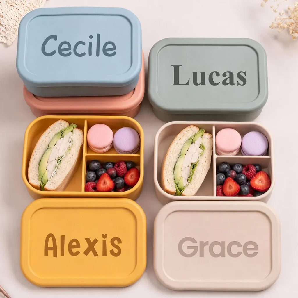 Personalized Kids Lunch Box with Name，Custom Silicone Bento Box， Lunch Box with Compartments，Back To School Gift