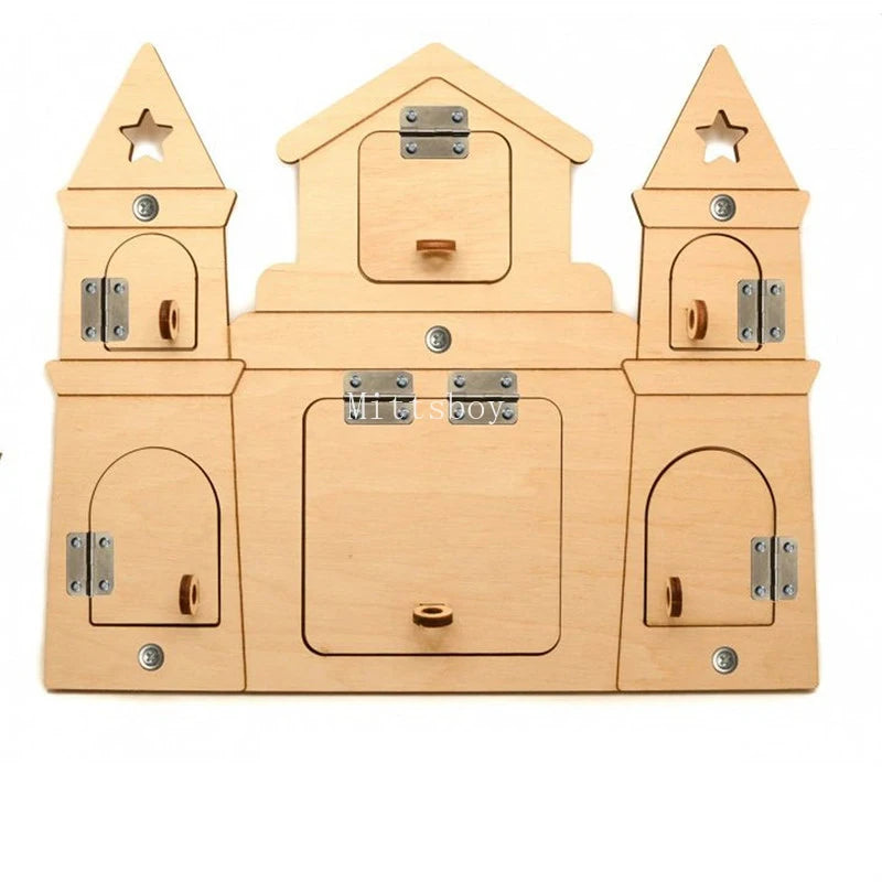 Busy Board Montessori Wooden Toy Educational Toy For Ages 3 And Up Accessories Carriage Castle Slide MB001