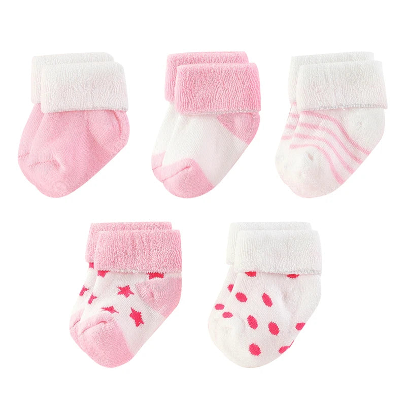 Kiddiezoom Baby Socks Keeps Feet Warm 5-Pair Set Four Seasons For Newborn 0-12 Months 100 Percent Cotton