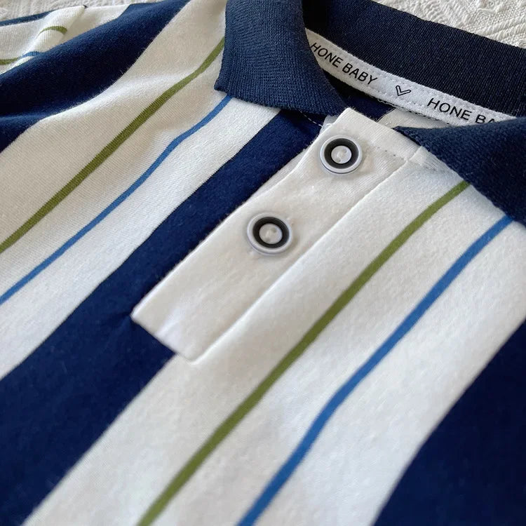 ‌New Boys Cotton Striped Shorts Set 2-Piece Summer Outfit Fashion Short Sleeve Casual Playwear Stylish Kids Clothing‌