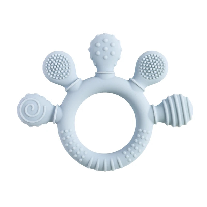 Silicone Baby Teether Rattle Soothing Toy 0-12 Months Bpa Free Food Grade Hand Bell 001