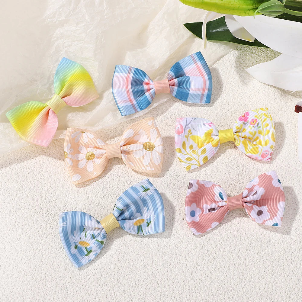 50PCS Random Colorful Lovely Hair Bows Hairgripes Sweet Daisy Printing Hair Clips Kids Boutique Barrette