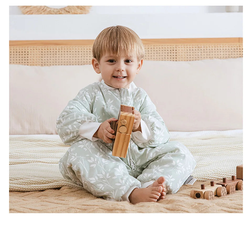 Baby Sleeping Bag 1-4Years Removable Sleeves Kids Winter Warm Sleepwear 3-Ways Zipper Design High Quality Baby Sleepsack