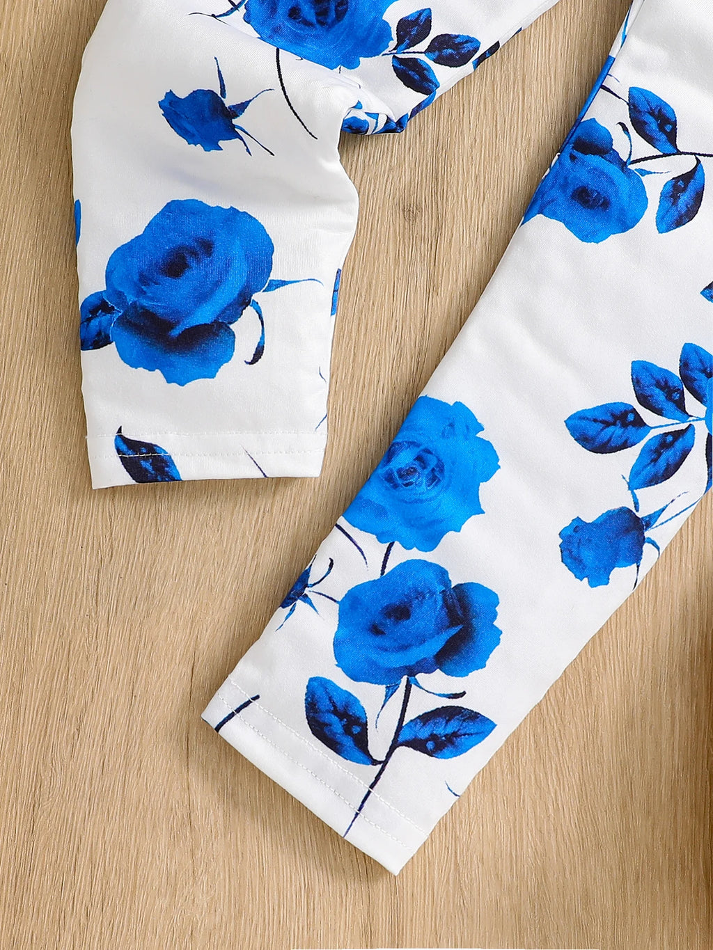 New Arrival Summer Girls Knitted Round Neck Flying Sleeve Tops + Rose Printed Casual Trousers Set 2Pcs