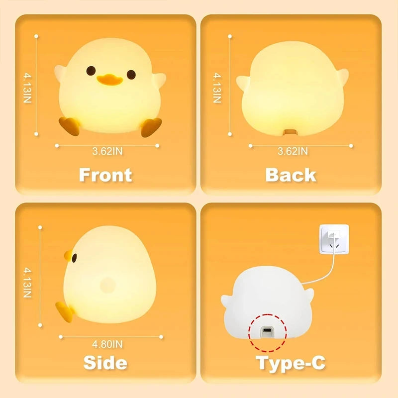 Cute DoDo Duck LED Night Light Touch-Sensitive Dimmable Rechargeable Silicone Bedside Lamp for Nursery Bedroom