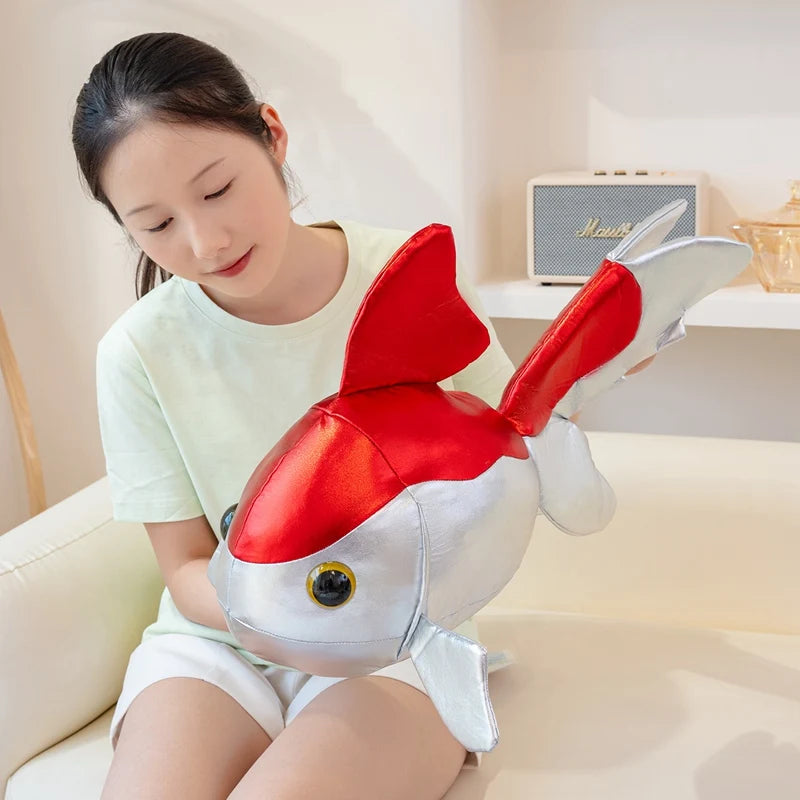 Lucky Koi Goldfish Shaped Plush Toy Soft PU Leather Cartoon Fish Doll Home Decor  Kids Birthday Gift Animal Cushion Throw Pillow