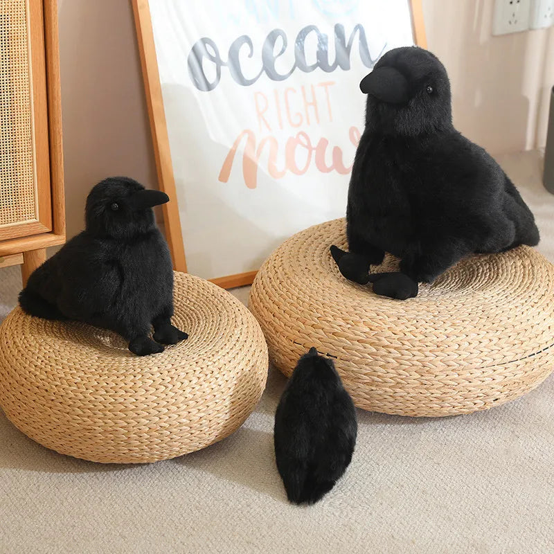 30cm Realistic Crow Plush Toy Lifelike Stuffed Raven Soft Halloween Christmas Gift for Kids Bird Lovers Home Decor