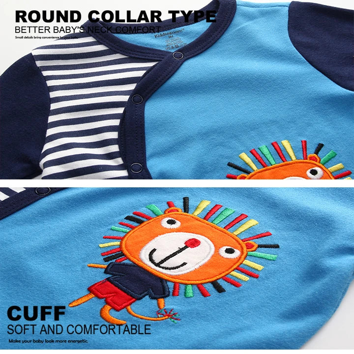 Kiddiezoom Fashion Classic Blue Lion Print long Sleeve Causal Baby Boy Girl Rompers Soft 100%Cotton Newborn Jumpsuits Clothing